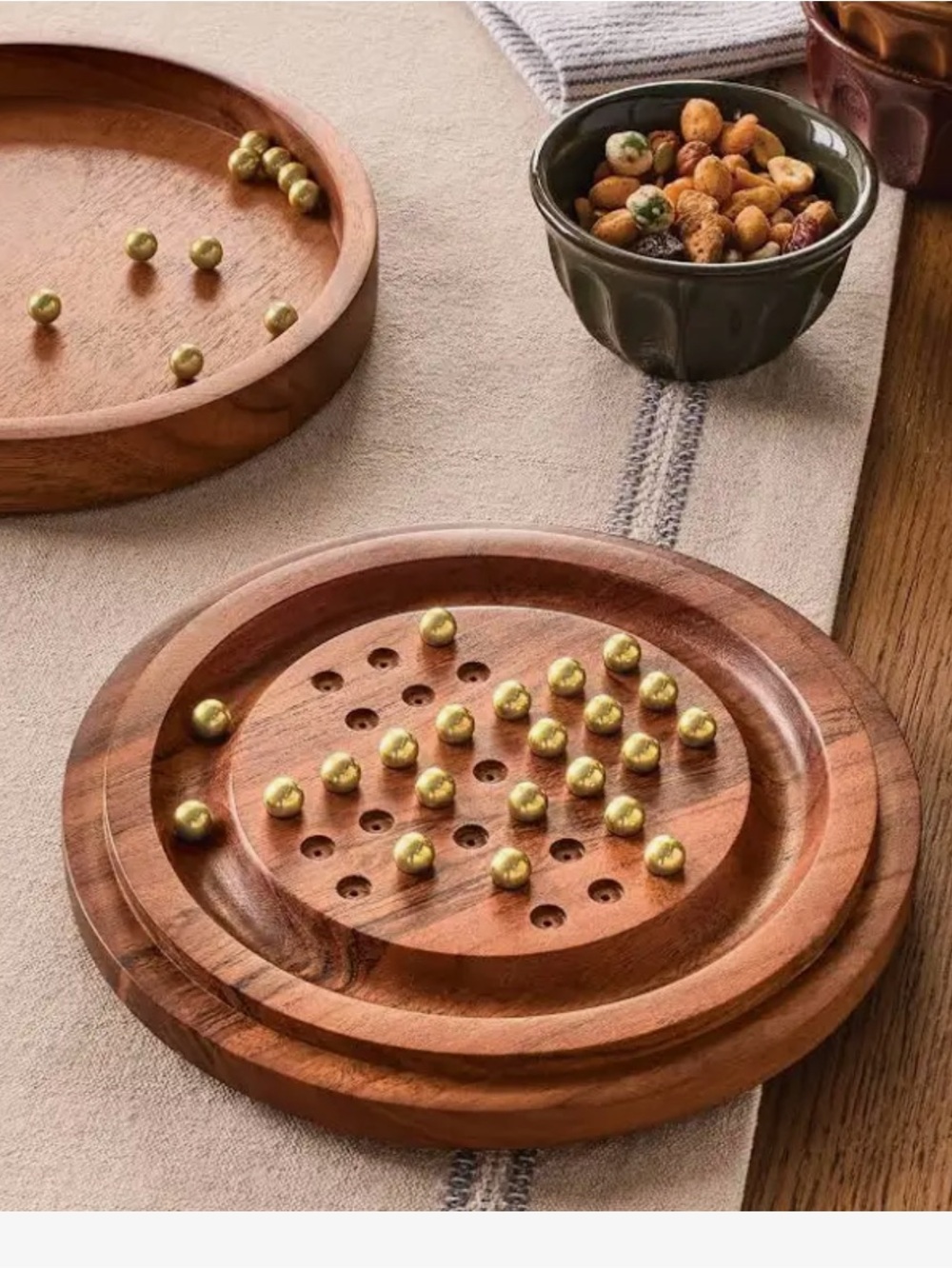 Hearth & Home Magnolia Wooden Solitaire Game Board with Brass Marbles Walnut